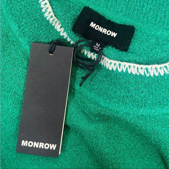 Monrow Boucle Knit Stripe Sweater - Parsley / Cream - Size Medium - Picture 5 of 5